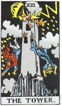 1909 Rider-Waite-Smith Tarot Card XVI The Tower